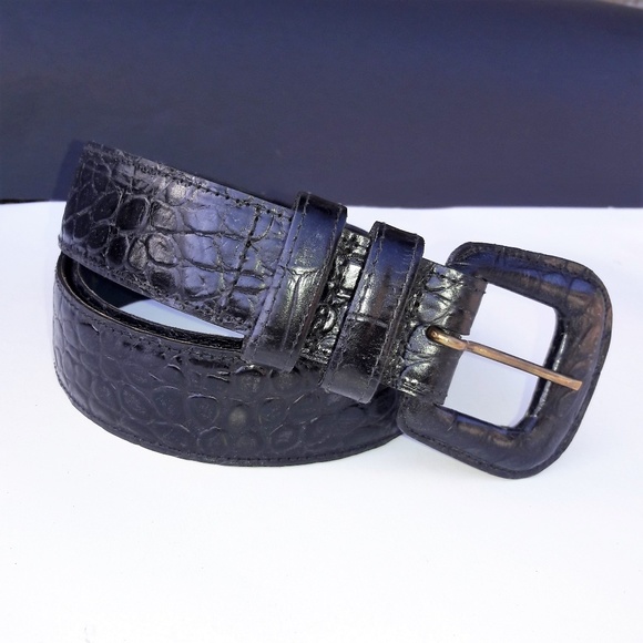 Encore Accessories - Encore Leather Belt Croc Embossed Black Double Stay USA XXL